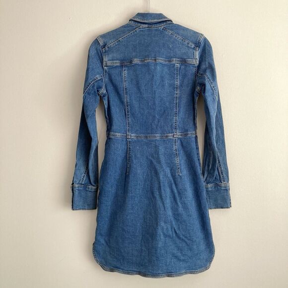 Free People Dynomite Blue Denim Dress Snap Front Medium Wash Mini Size XS - Picture 9 of 12